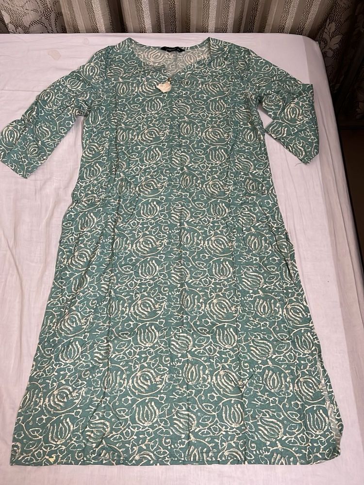 Green Block Print Kurta