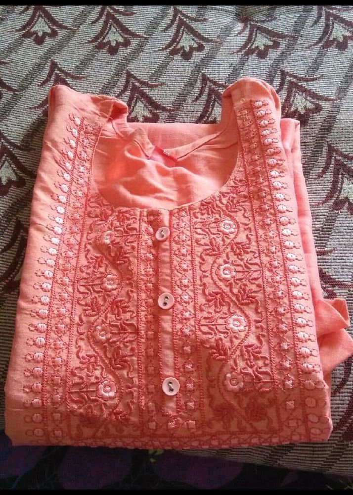 Peach Embroidered Kurta