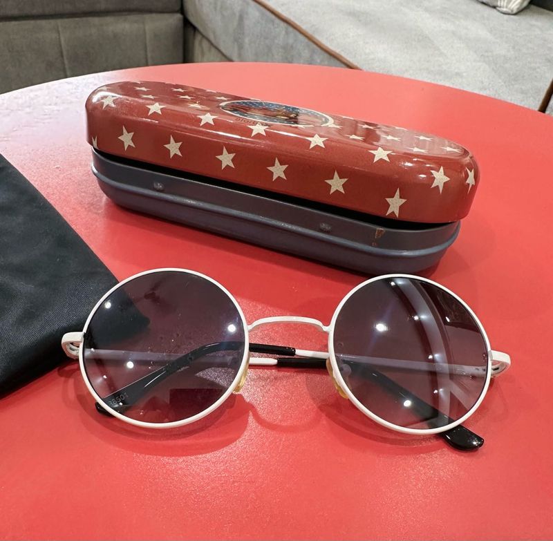 Round White Sunglasses with Metal Case
