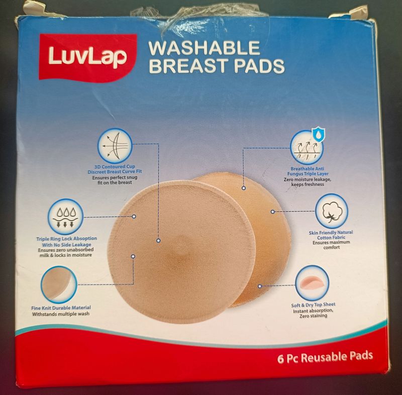New Unused Luvlap Washable Breast Pads 6 Qty