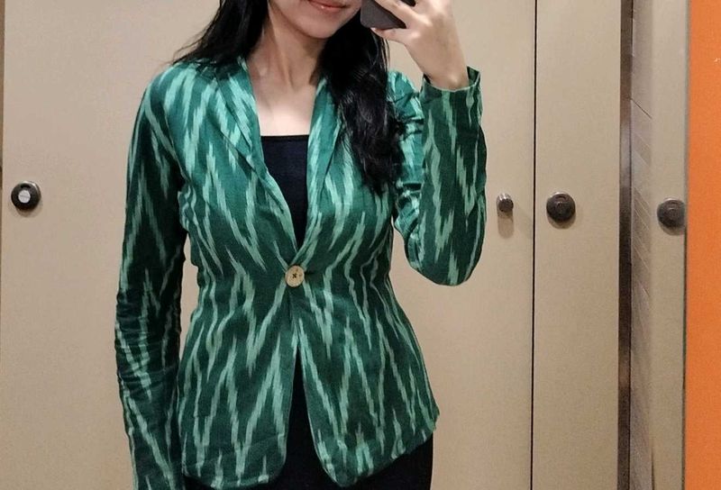 Green Ikat Print Blazer