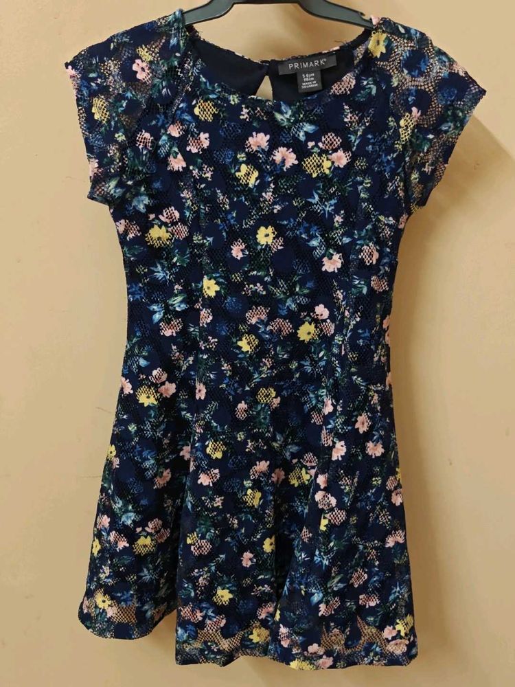 🇬🇧Navy Floral Print Fit &amp; Flare Dress