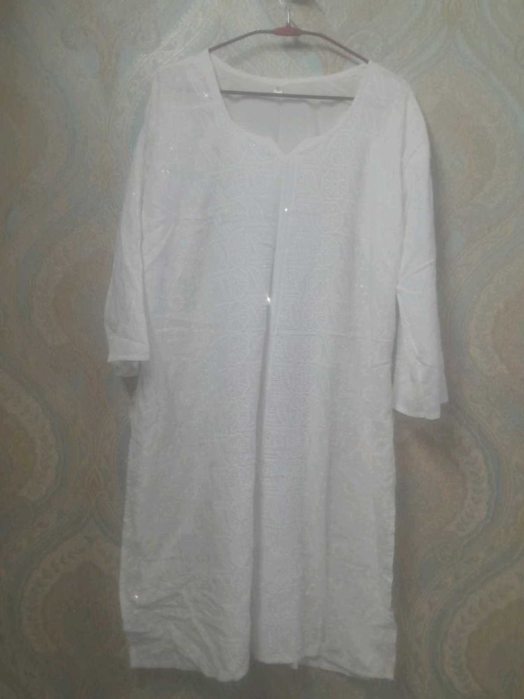 Elegant White Chikankari Kurta, size is L