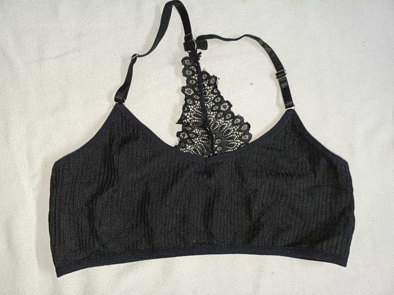 Black Lace Back Sports Bra