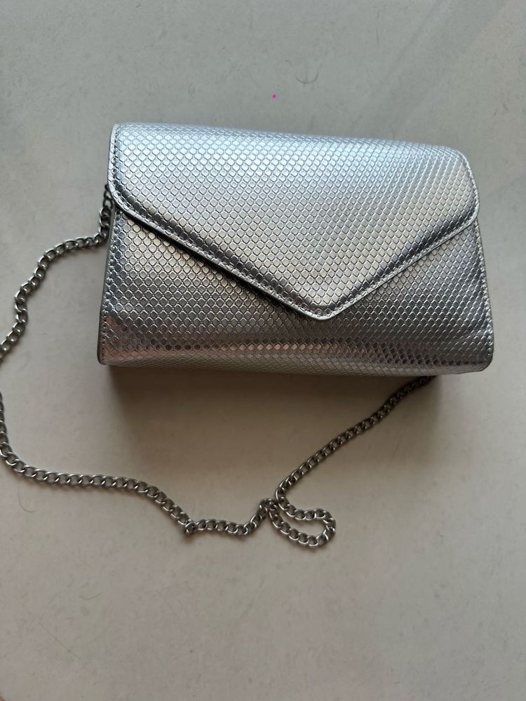 Silver Metallic Textured Clutch