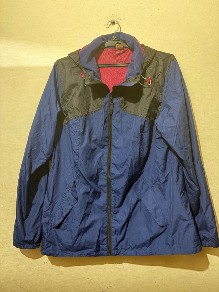 Blue &amp; Black Hooded Windbreaker Jacket