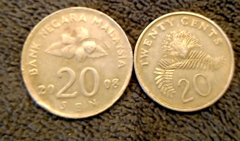 Malaysia &amp; Singapore Coins Set (2 Pcs)