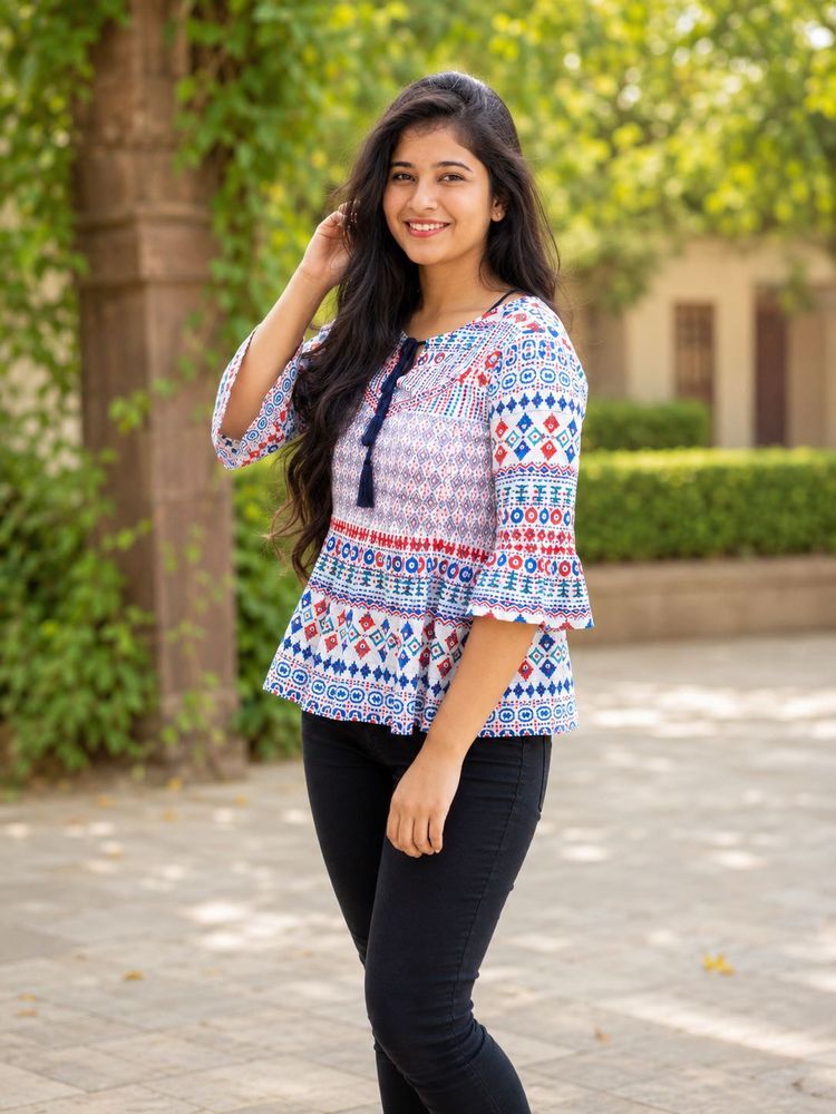 Boho Print Flared Kurta Top