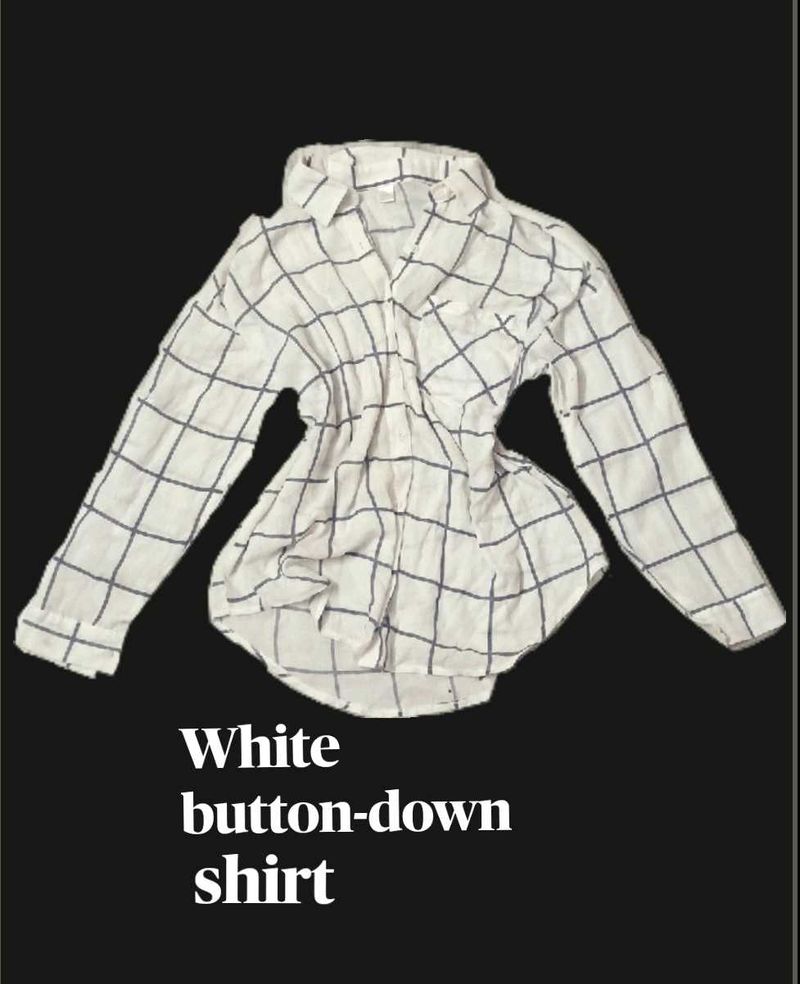 White Plaid Button-Down Shirt✨️