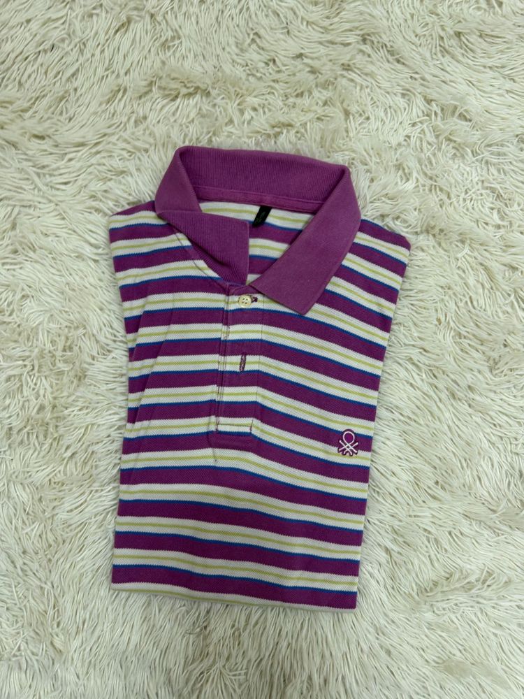 Striped Polo Shirt - Vibrant Purple &amp; White