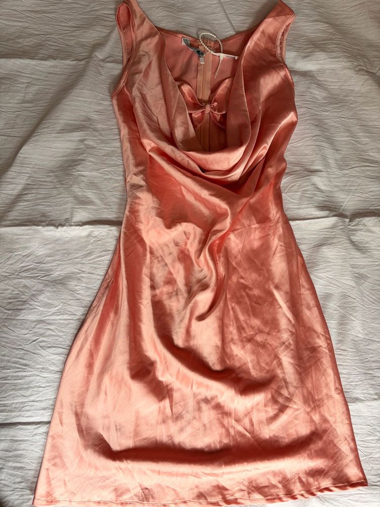 Satin Cowl Neck Mini Dress