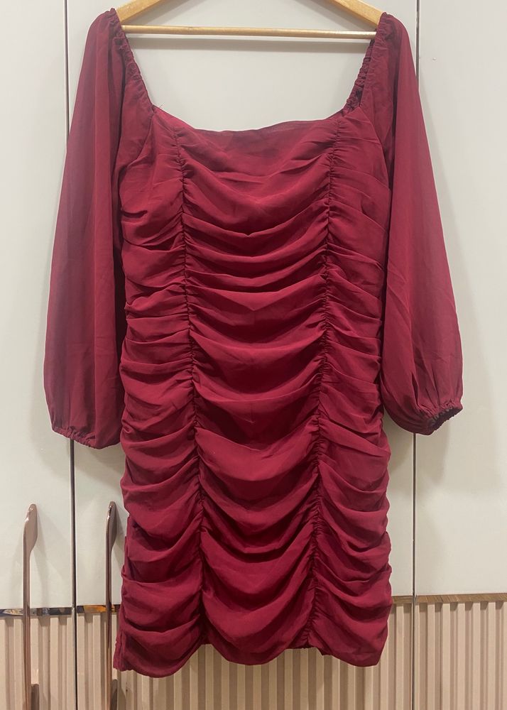B+VESTRY Maroon Sheath Ruched Dress