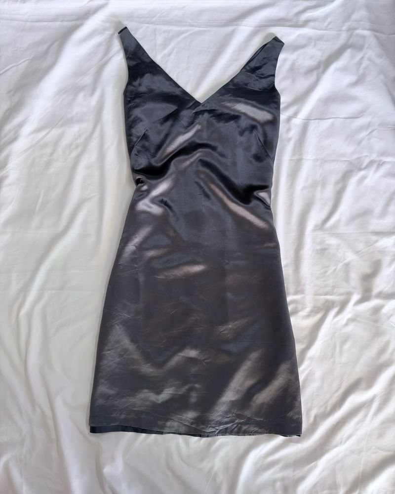 Sleek Satin V-Neck Mini Dress