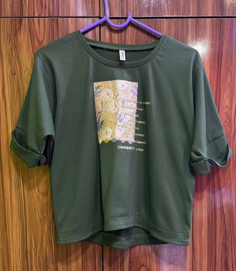 Olive Green Graphic Print Tee