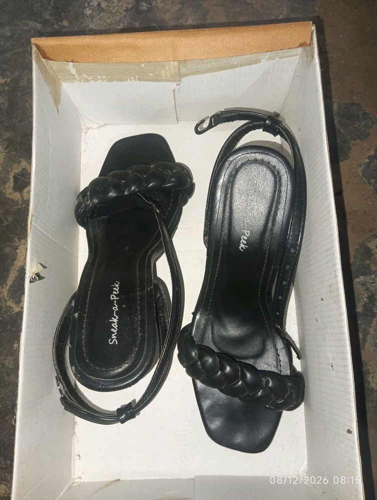 Stylish Black Braided Heeled Sandals