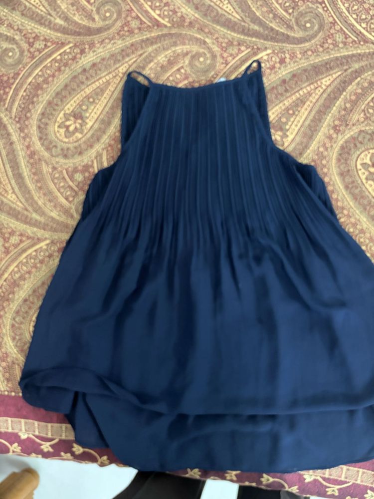 Elegant Navy Blue Pleated Halter Top