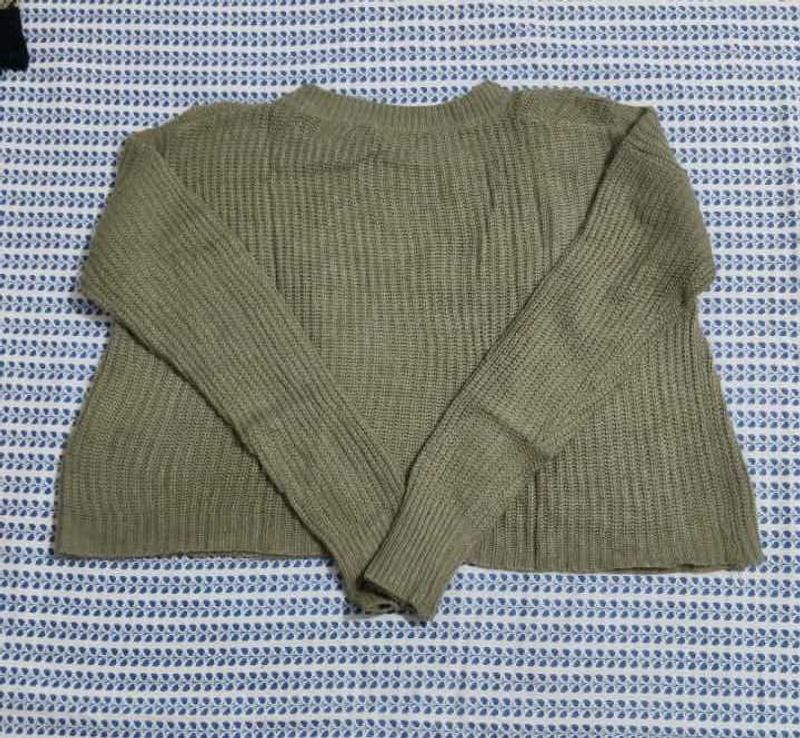 Olive Green Knit Cropped Sweater
