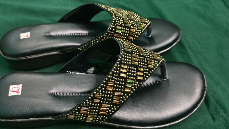 Women Comfy Black Embellished Flats UK 5