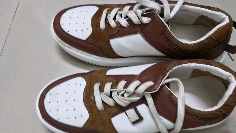 women's White &amp; Brown Sneakers