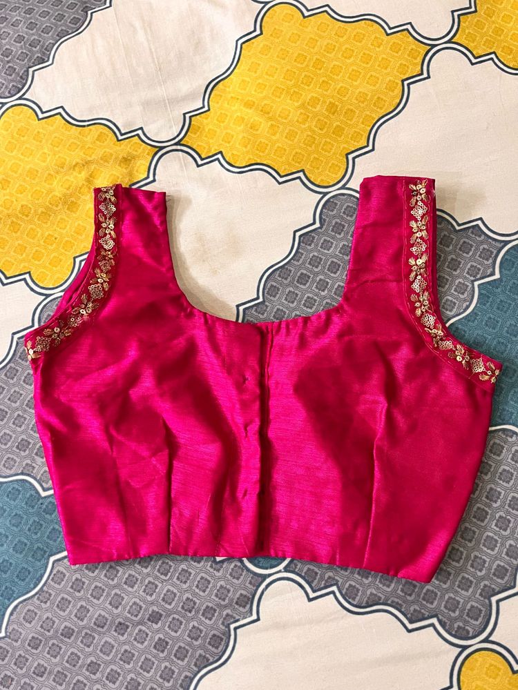 Pink Embellished Readymade Saree Blouse