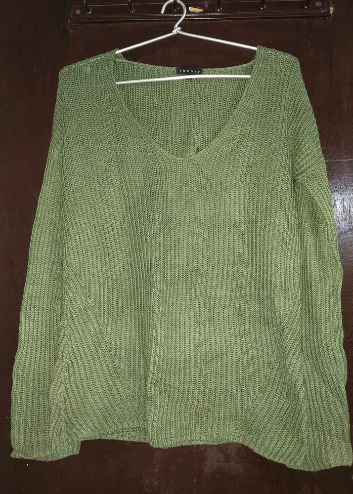Green Knit V-Neck Sweater