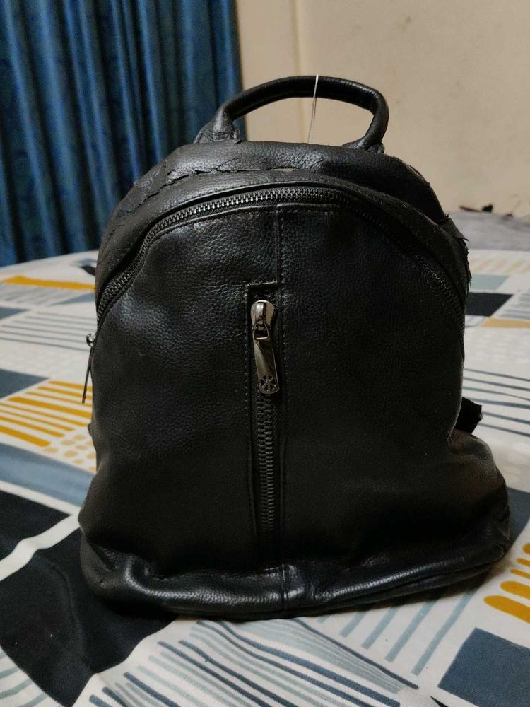 Stylish Black Leather Backpack
