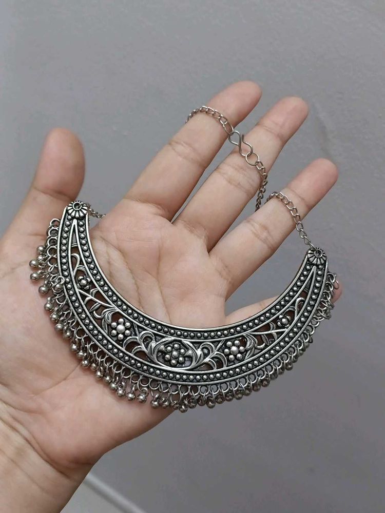 Boho Silver Oxidized Choker Necklace