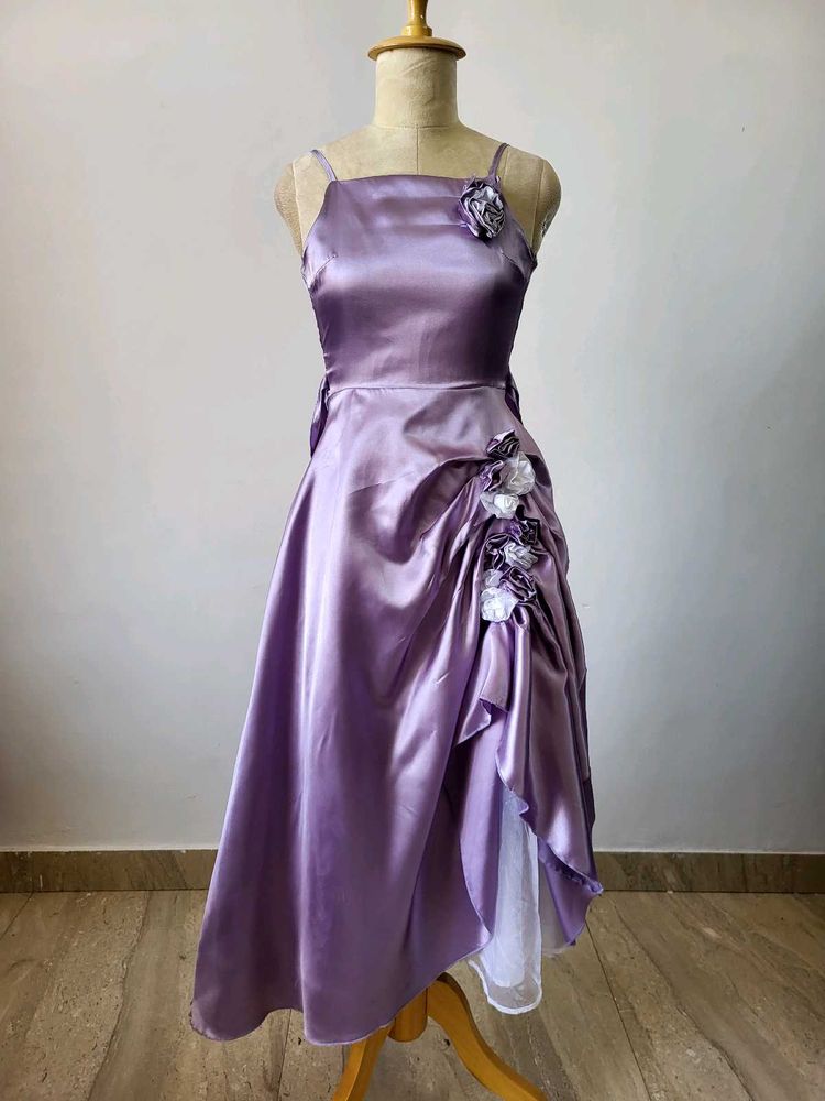 Purple Satin Floral Dress