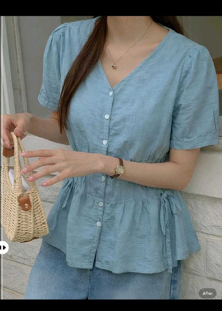 Blue V-Neck Peplum Top