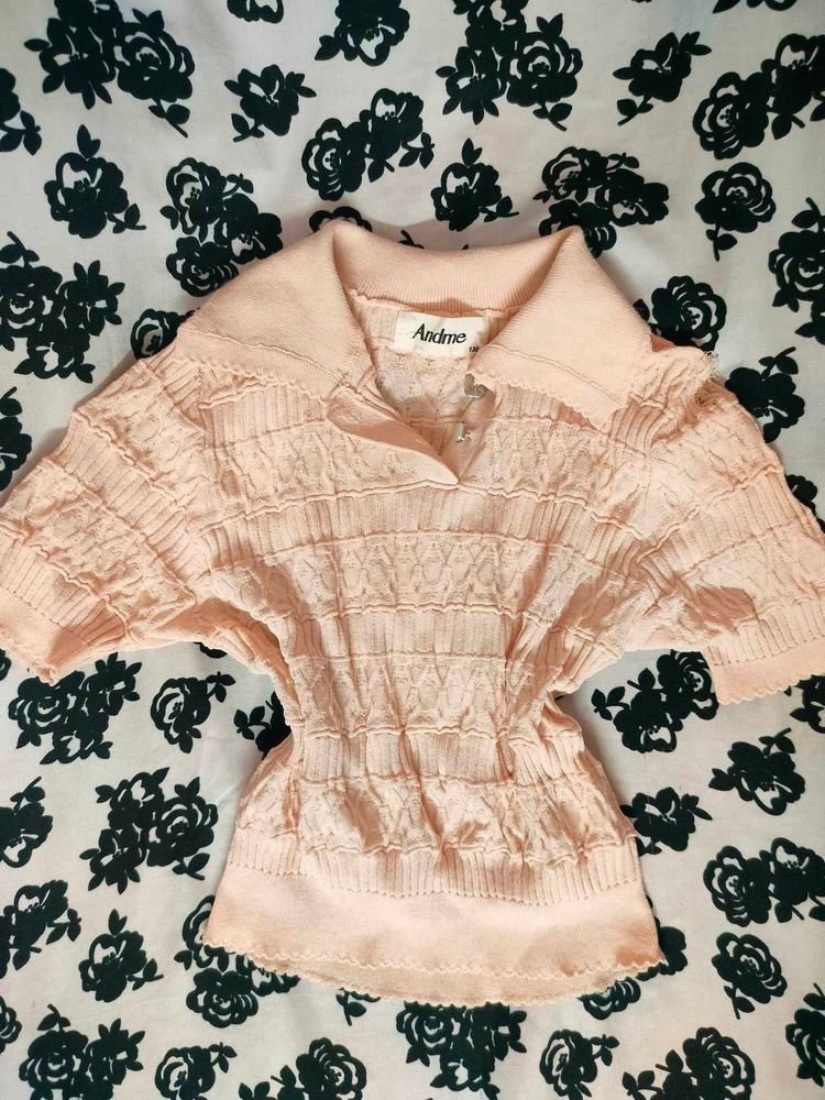 Coquette Peachy Knit Polo Top