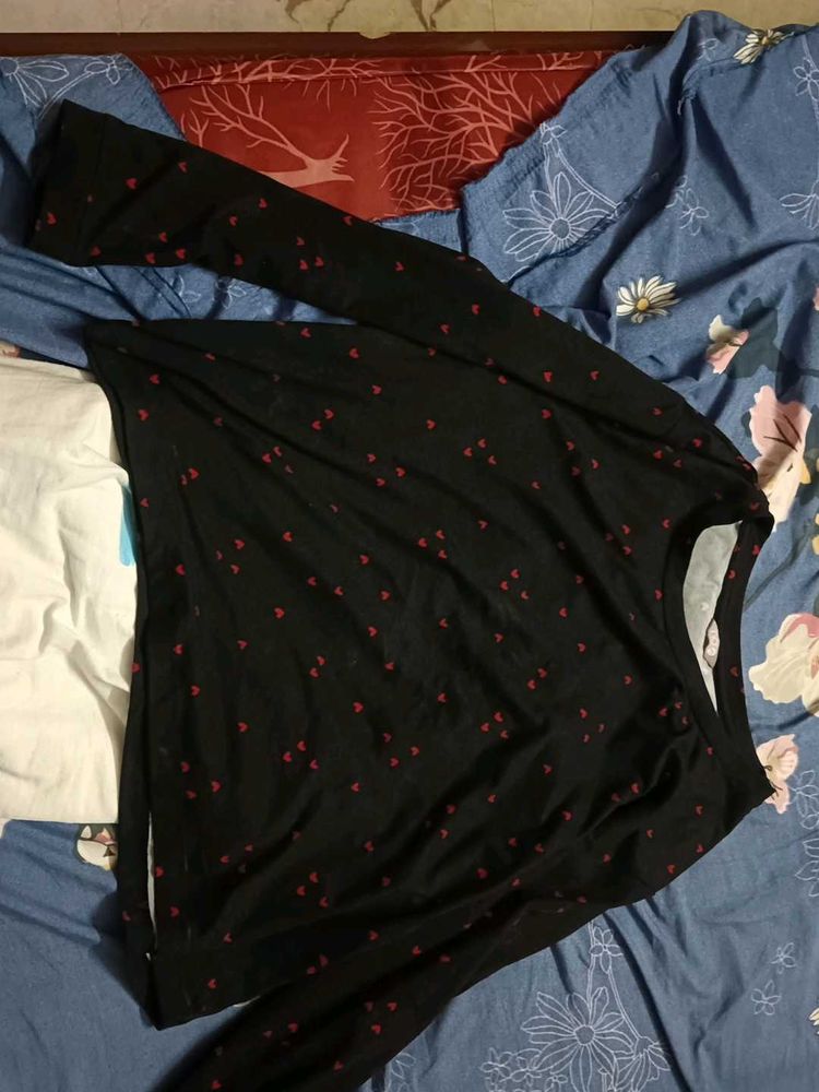 Black Long Sleeve Top with Red Hearts
