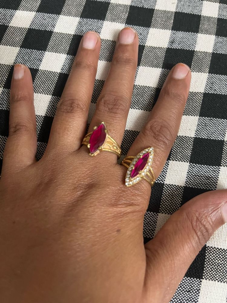 Red Stone Cocktail Rings - Set of 2