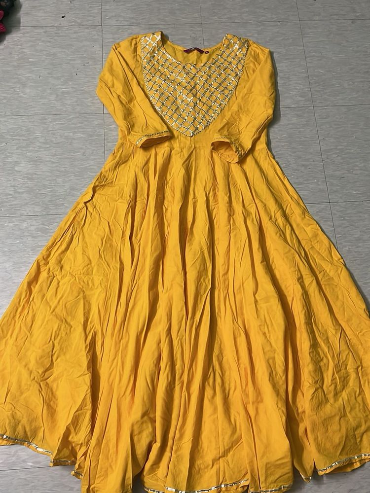 Festive Yellow Gota Work Anarkali Kurti