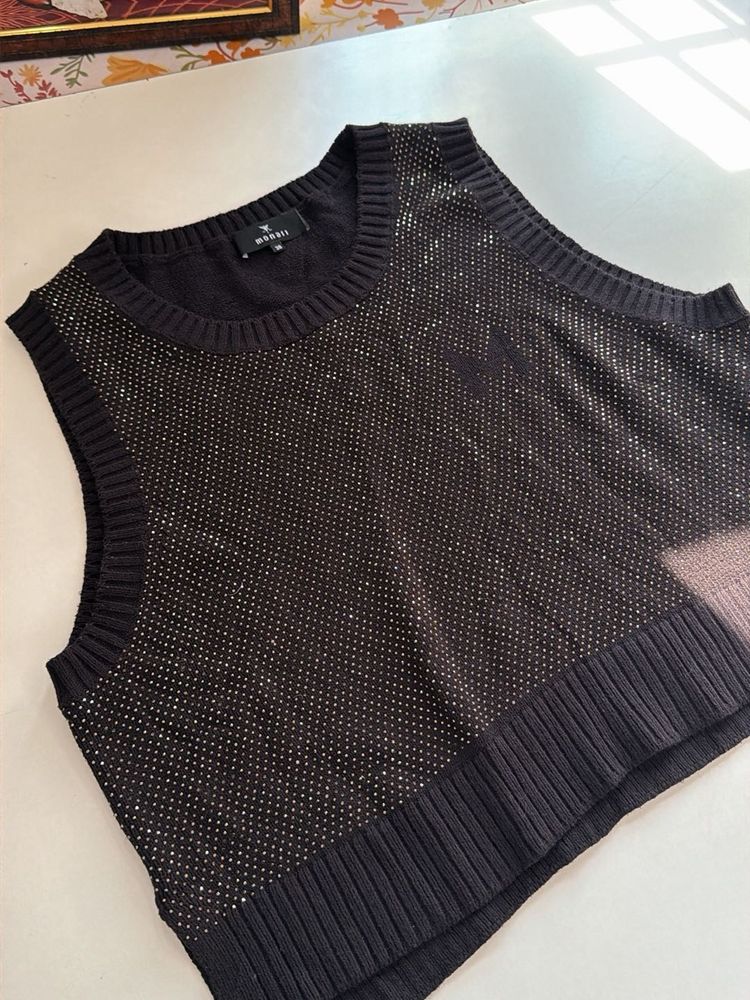 Sparkly Black Knit Vest Top