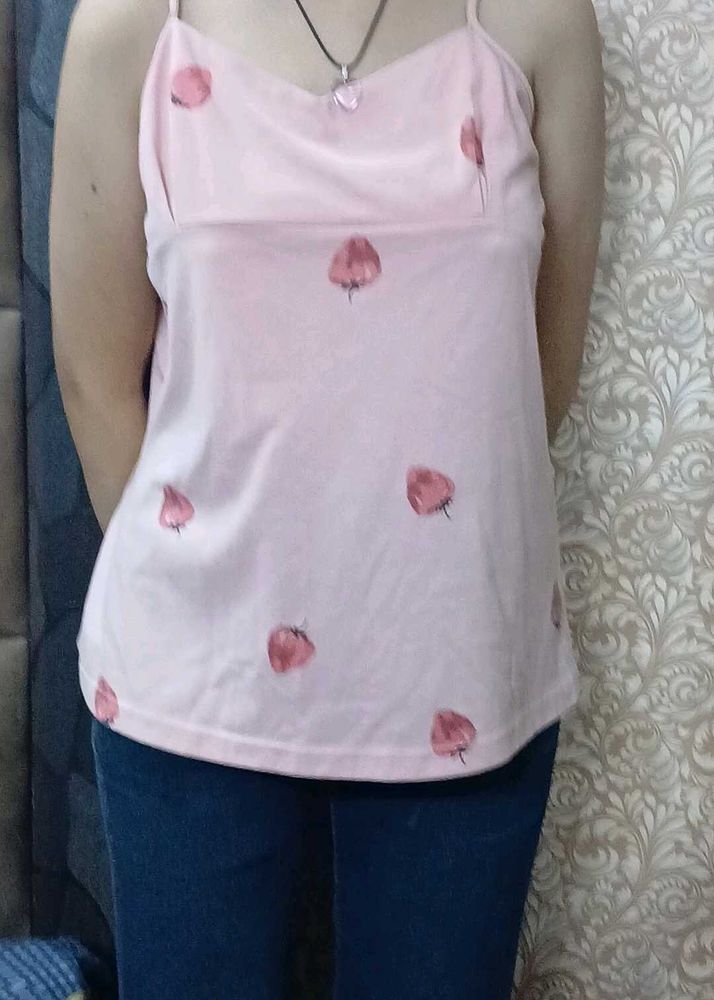 Cute Pink Strawberry Cami Top