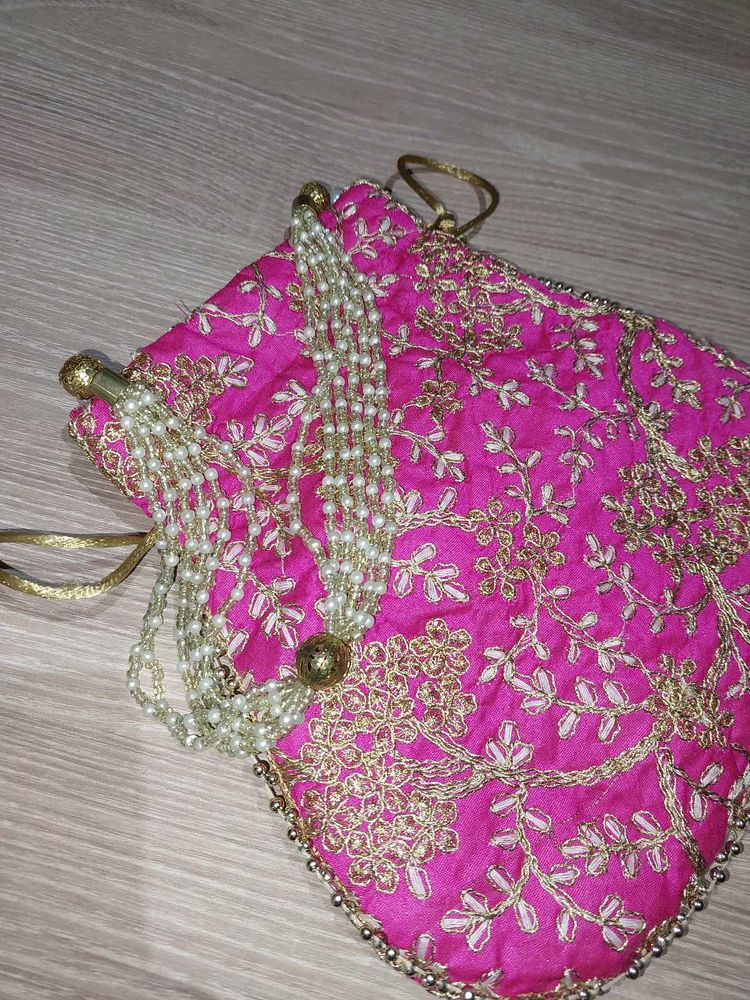 Pink Embellished Potli Bag
