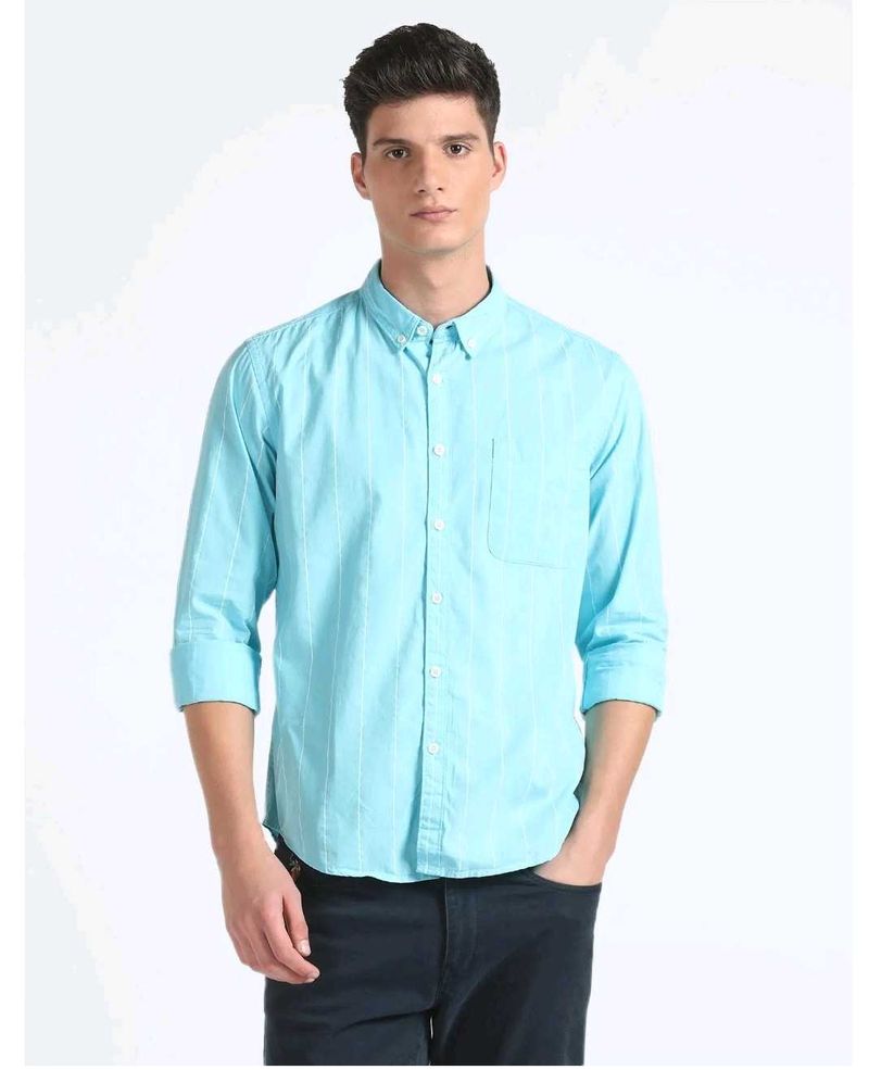 Classic Light Blue Striped Casual Shirt