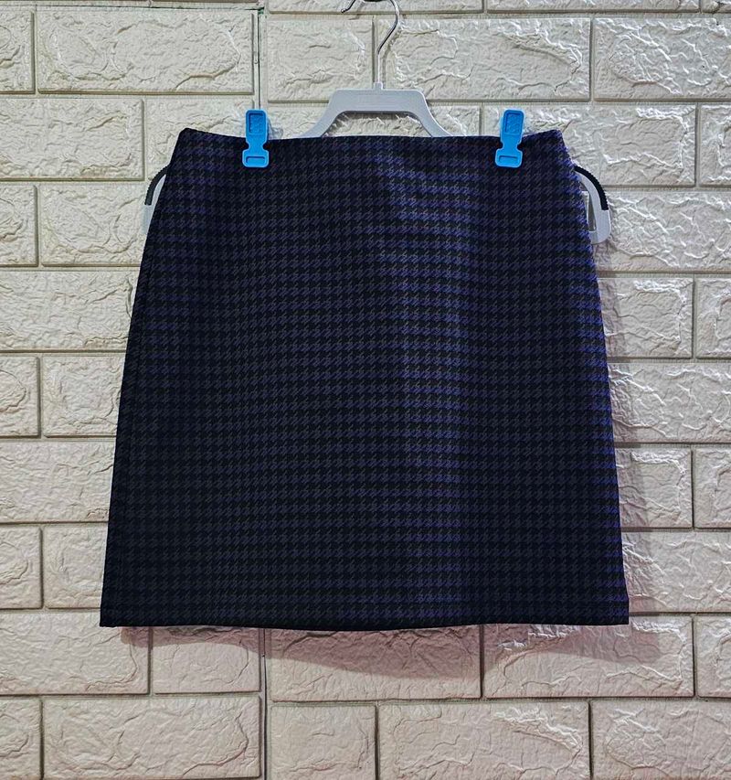M&amp;S Blue Mix Houndstooth Mini Skirt