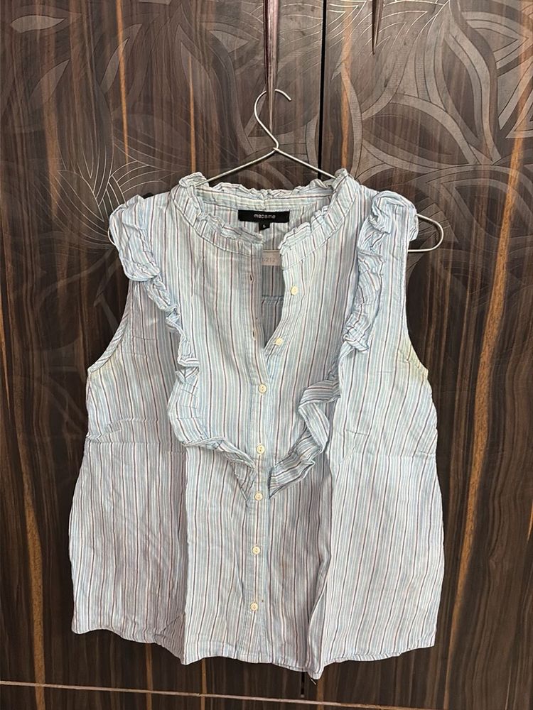 Striped Sleeveless Ruffle Top