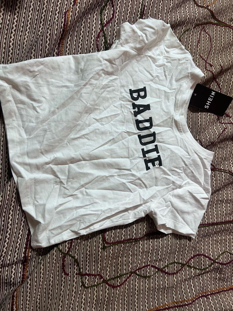 SHEIN White 'Baddie' Graphic Tee