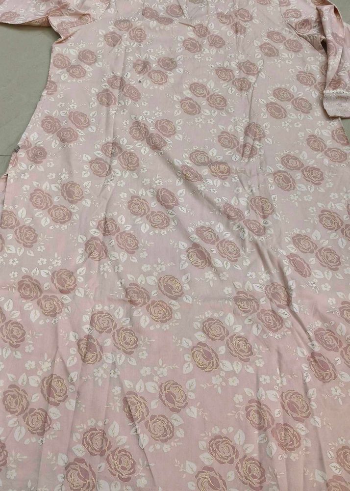 Pink Floral Print Silk fabric Kurta only (No pant)