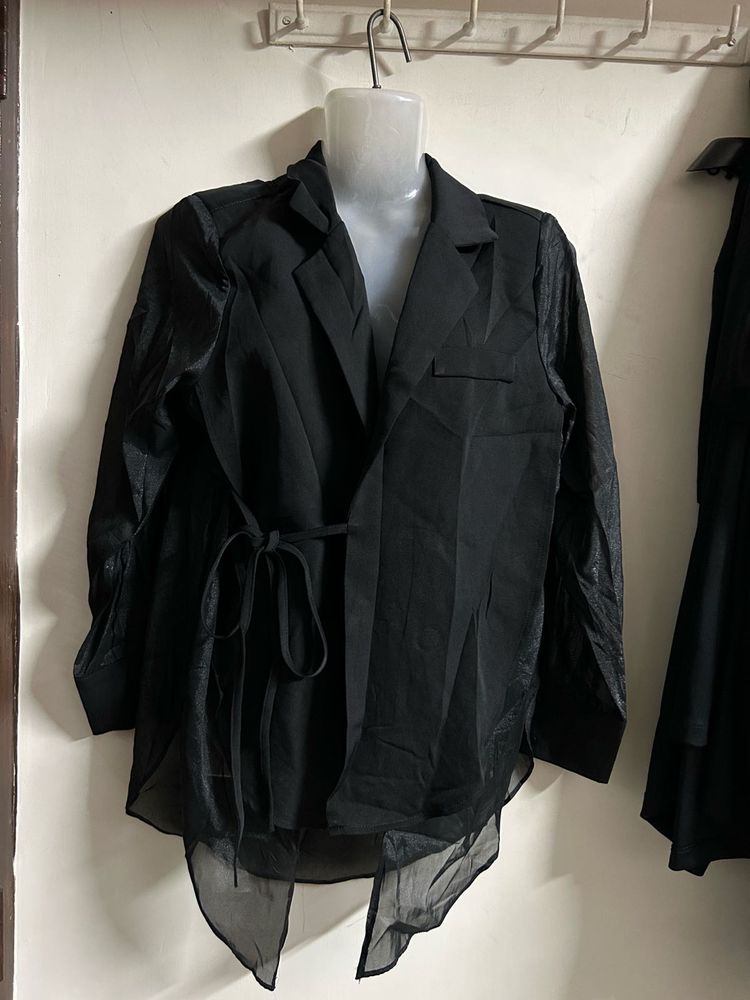 Chic Black Sheer Panel Blazer