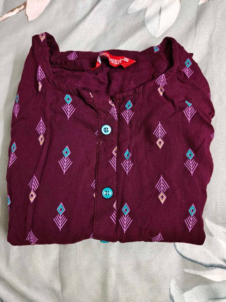 Maroon Printed Kurta