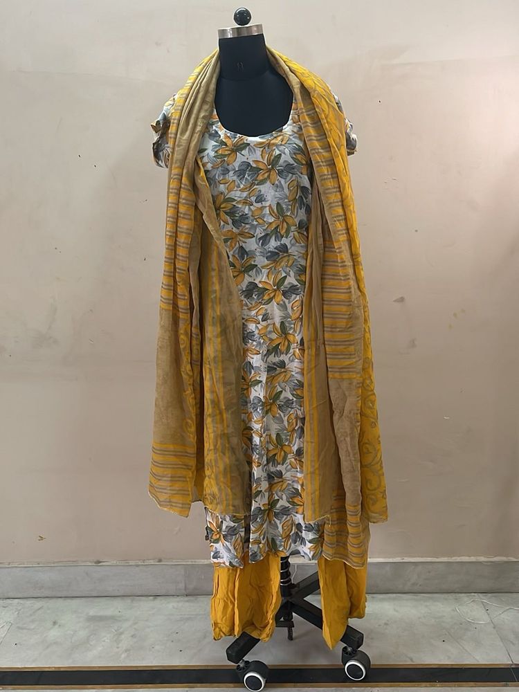 Yellow Floral Kurta Set with Dupatta