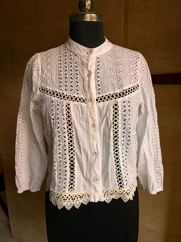 Chic White Broderie Anglaise Blouse