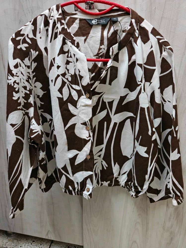 Stylish Brown &amp; White Floral Print Blouse