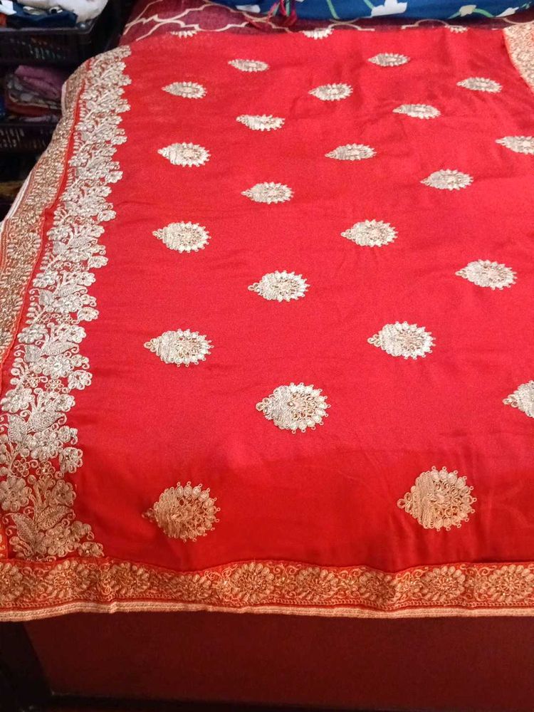 Red Embroidered Saree