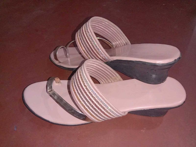 Wedge Sandals - Pink &amp; Shimmering Straps