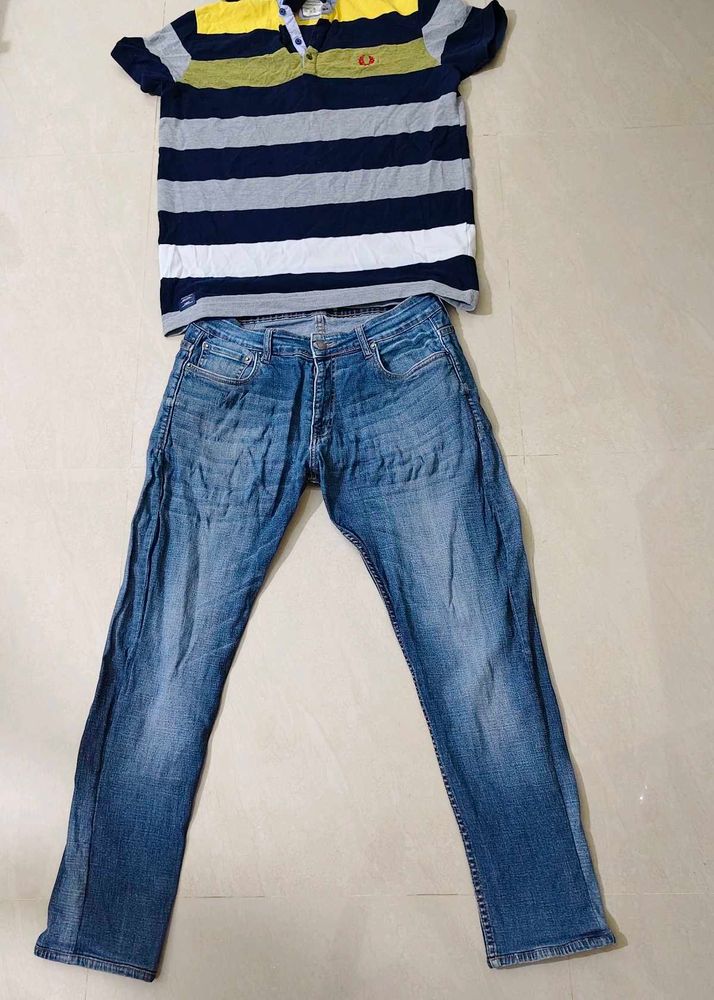 Men's Striped Polo Shirt &amp; Jeans
