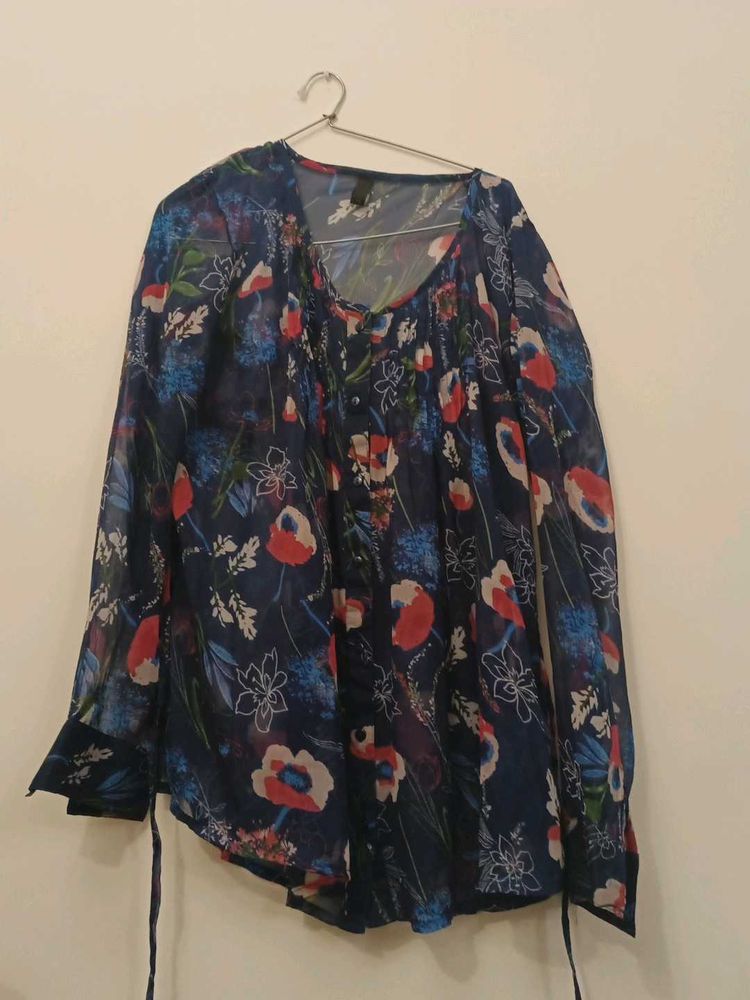 Navy Blue Floral Top